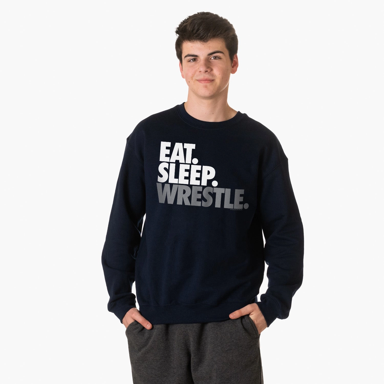 Wrestling Crewneck Sweatshirt - Eat Sleep Wrestle (Stack) Christmas Family Sweatshirts