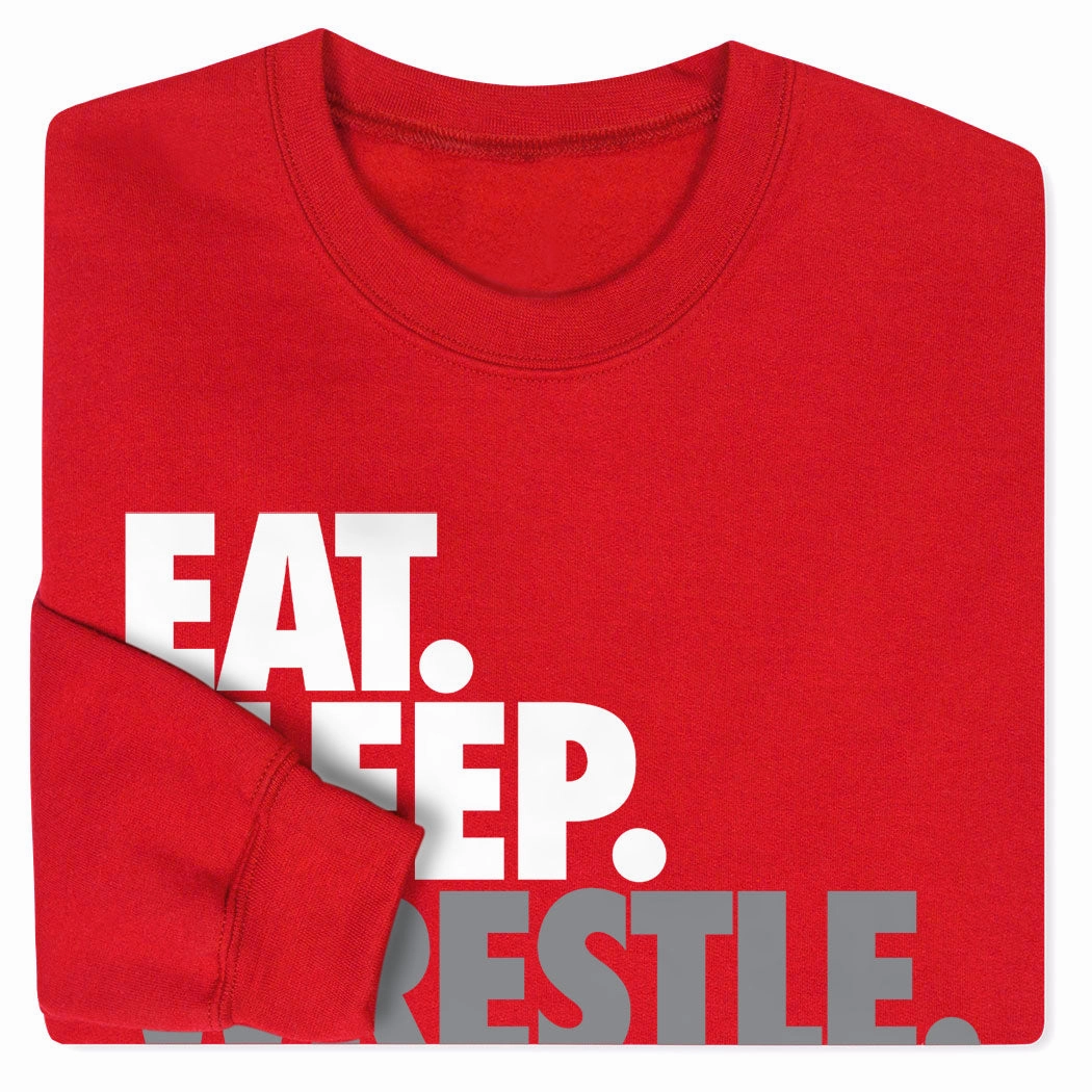 Wrestling Crewneck Sweatshirt - Eat Sleep Wrestle (Stack) Oversize Sweatshirts