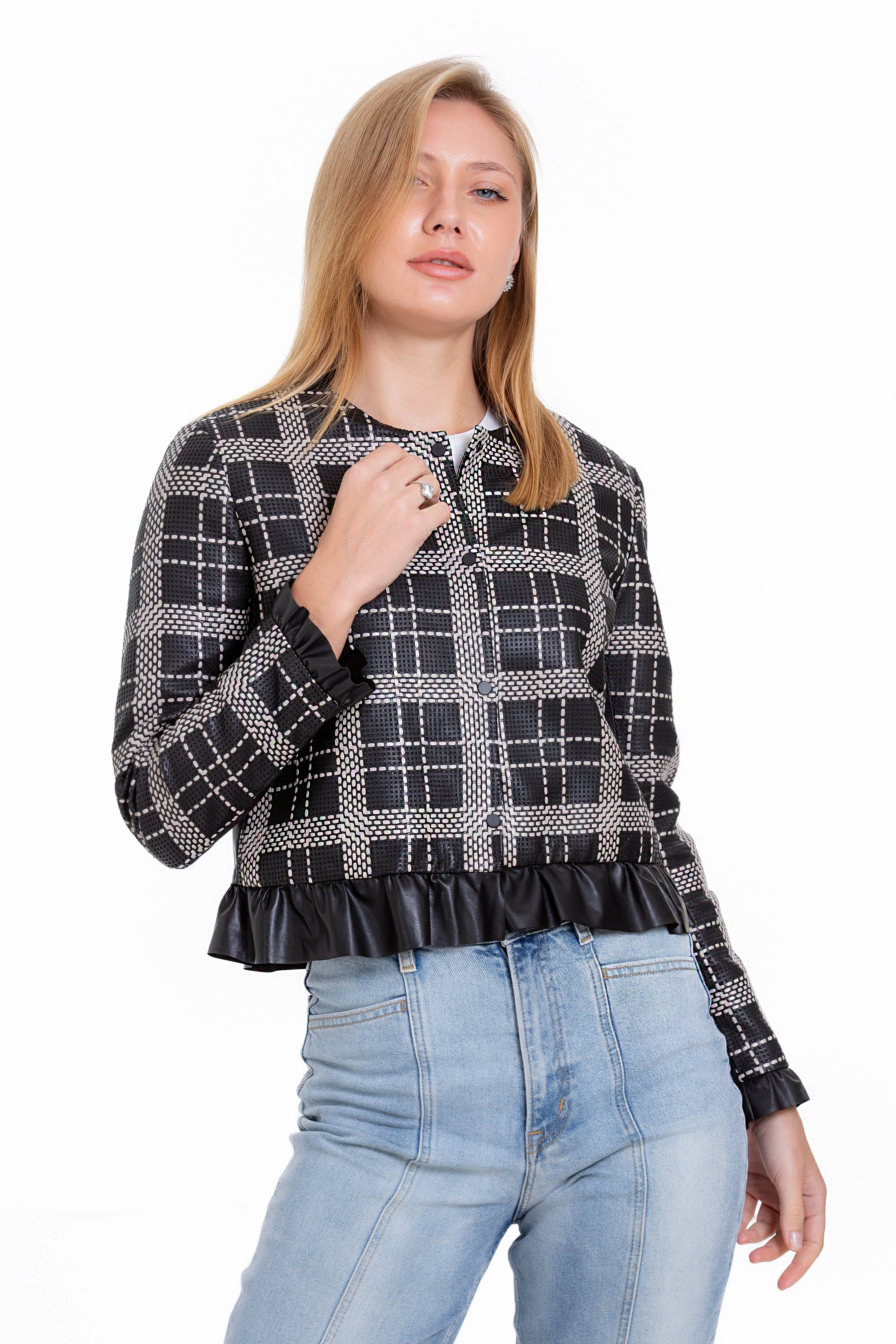 The Enmore Handwoven Leather Black Women Jacket Button Up Jackets