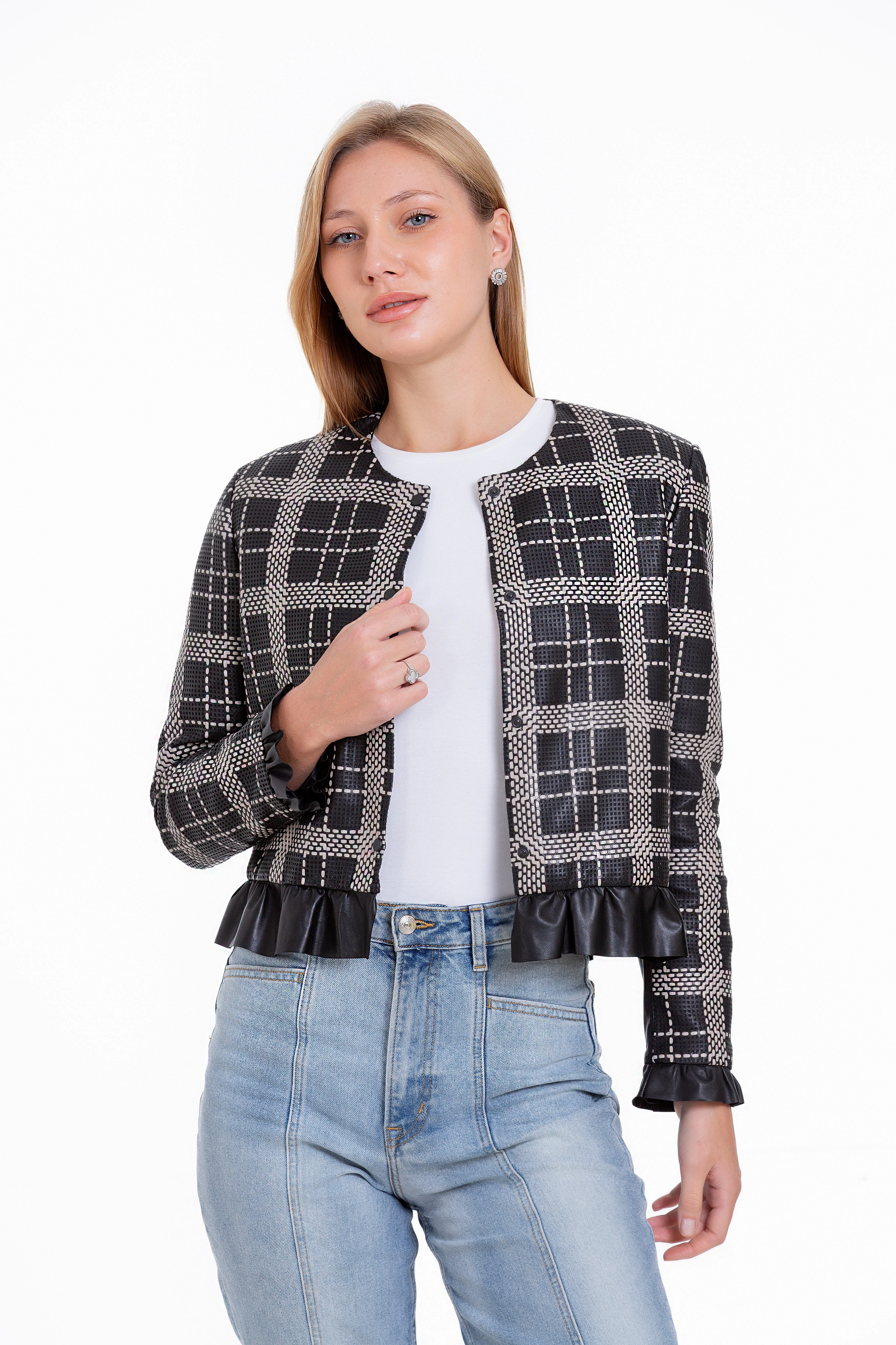 Matching Jackets The Enmore Handwoven Leather Black Women Jacket