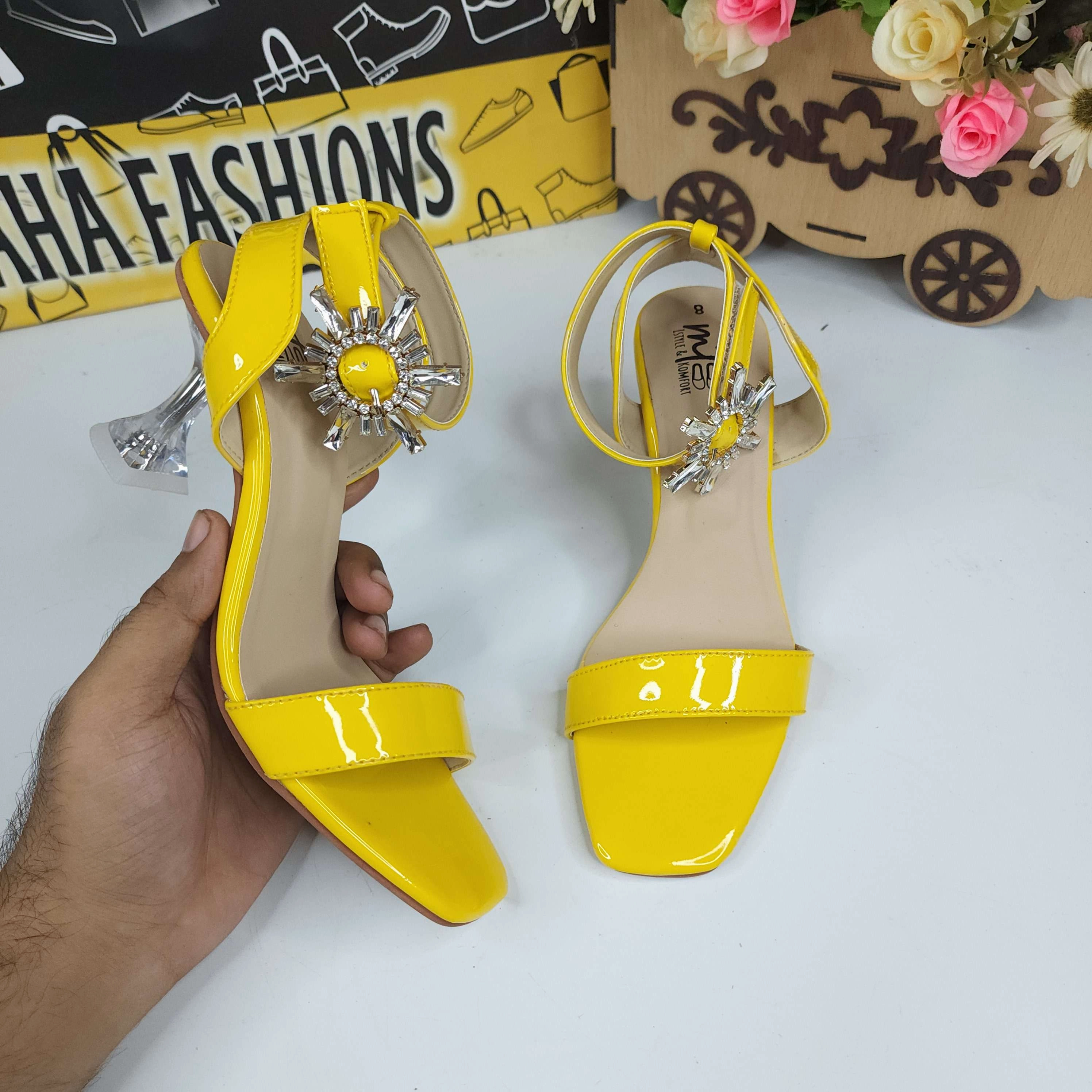 Yellow Sandals in Heels With Buckle Sandals Resorts Resorts