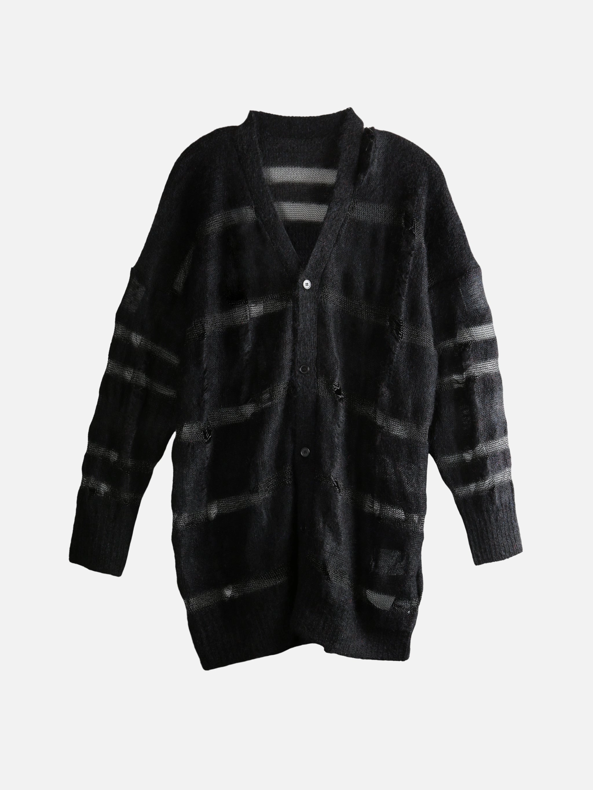 Km Knitwear Tirupur YOHJI YAMAMOTO - Women Damaged Stripe Cardigan