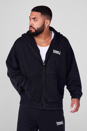 Hooded Sweatshirts Without Pockets Youngla 5062 - Heritage Zip-Up Hoodies Black Wash