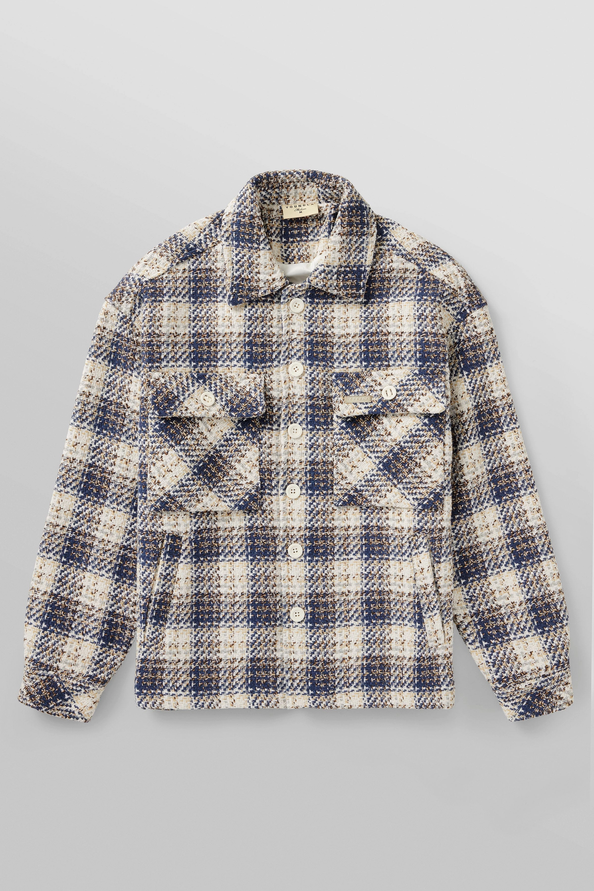Best Jackets For Nyc Winter Youngla 519 -  Woven Flannel Jackets Off-White/Blue