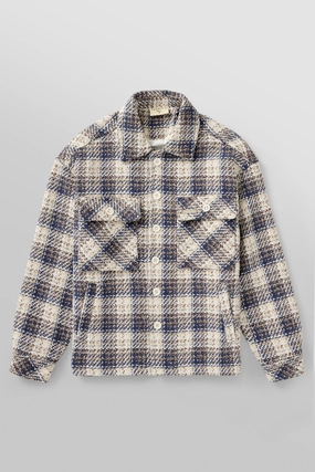 Youngla 519 -  Woven Flannel Jackets Off-White/Blue Short Dress Jackets